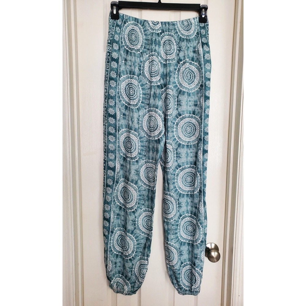 Lotus & Luna Harem Pants Blue Mandala Print Smocked Waist Boho Yoga Medium
